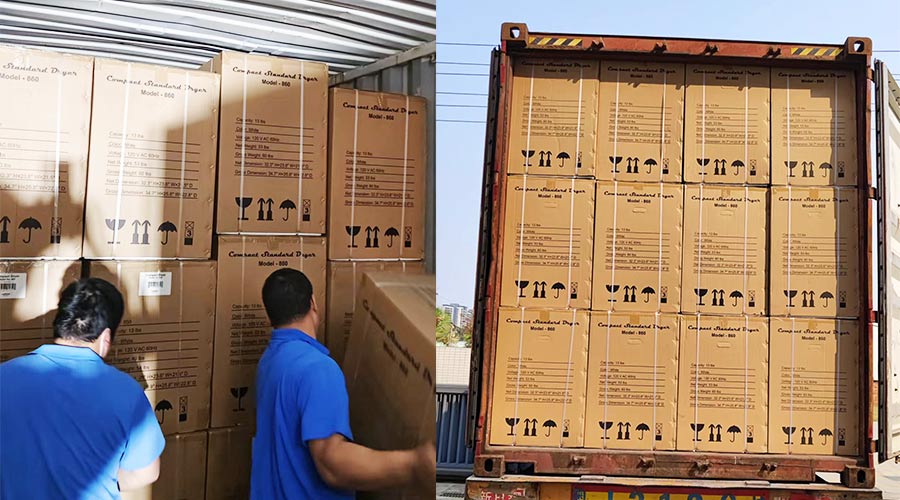 客戶Equator滾筒衣服烘干機(jī)快速裝柜完畢  蓄勢(shì)待發(fā)！